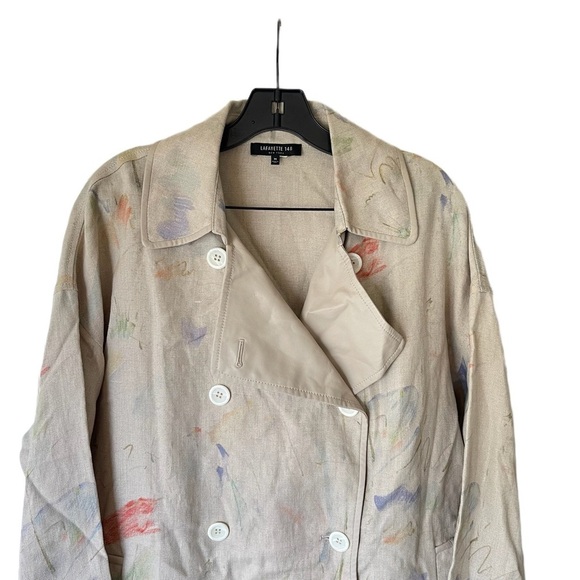 Lafayette 148 NY Modern Muse Linen Laurita Trench Coat Abstract M GUC - Picture 4 of 9